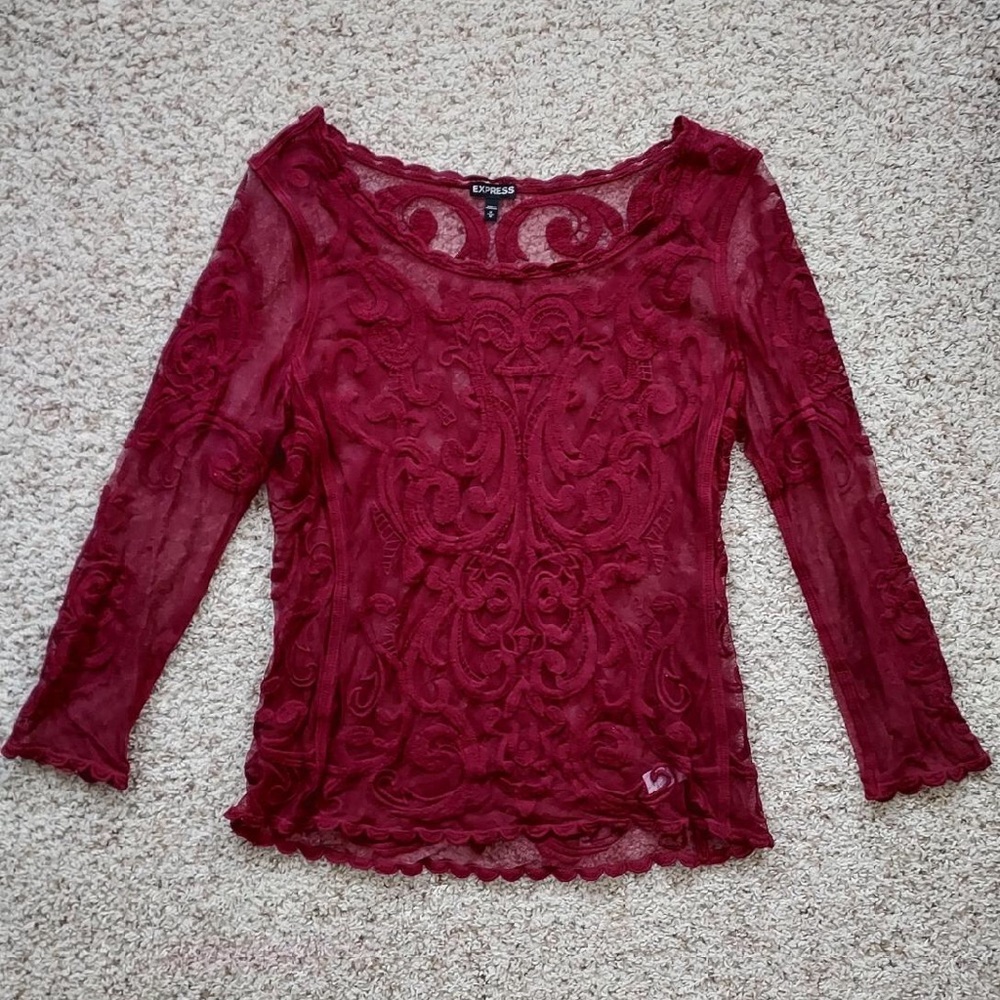 Express Red Embellished Fitted Blouse
